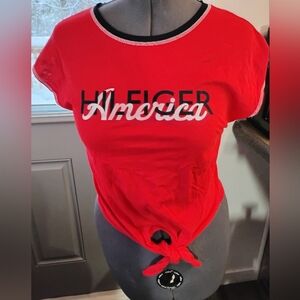 Tommy Hilfiger Women's Red Knot-Front Tee